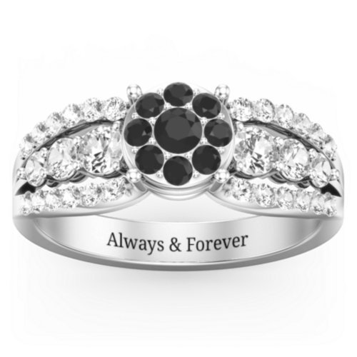 Andromeda Round Cluster Ring – Sterling Silver with Black Premium Zirconia, Cubic Zirconia, and White Premium Zirconia