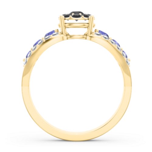 Andromeda Round Cluster Ring – 10K Yellow Gold with Black Premium Zirconia, Blue Sapphire, and White Premium Zirconia