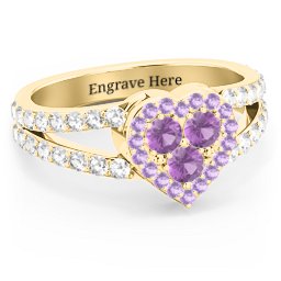 Written in the Stars Heart Cluster Ring in 18K Gold Plated Silver with Amethyst, Amethyst Premium Zirconia, and White Premium Zirconia