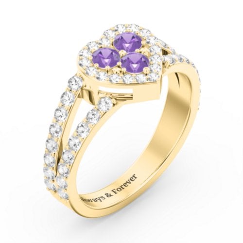 Written in the Stars Heart Cluster Ring – 18K Gold Plated Silver with Amethyst and White Premium Zirconia