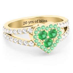 Written in the Stars Heart Cluster Ring in 18K Gold Plated Silver with Emerald, Green Premium Zirconia, and White Premium Zirconia