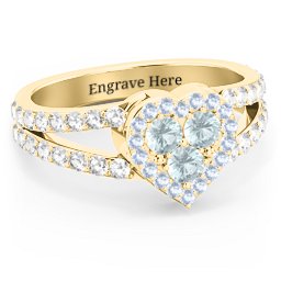 Written in the Stars Heart Cluster Ring in 18K Gold Plated Silver with Aquamarine, Fancy Blue Premium Zirconia, and White Premium Zirconia