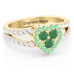 Written in the Stars Heart Cluster Ring in 18K Gold Plated Silver with Emerald, Green Premium Zirconia, and White Premium Zirconia