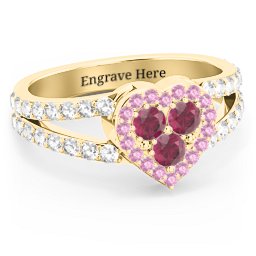 Written in the Stars Heart Cluster Ring in 18K Gold Plated Silver with Ruby, Red Premium Zirconia, and White Premium Zirconia