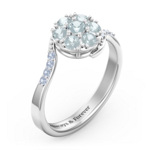 Ariel Round Cluster Ring – Sterling Silver with Aquamarine and Fancy Blue Premium Zirconia
