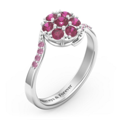 Ariel Round Cluster Ring – Sterling Silver with Ruby and Red Premium Zirconia