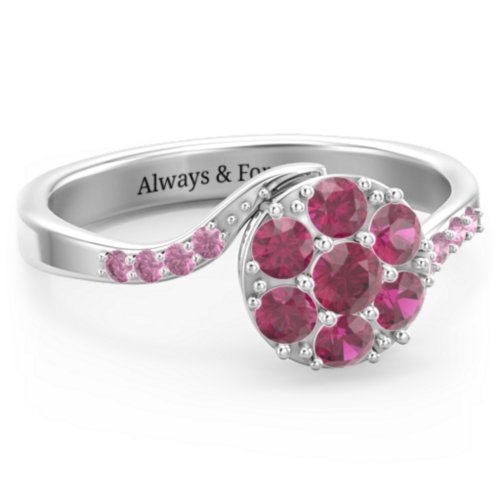 Ariel Round Cluster Ring – Sterling Silver with Ruby and Red Premium Zirconia