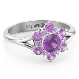 Aurora Round Cluster Ring with Birthstones in 925 Sterling Silver with Amethyst and Amethyst Premium Zirconia
