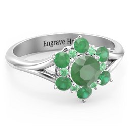 Aurora Round Cluster Ring with Birthstones in 925 Sterling Silver with Emerald and Green Premium Zirconia