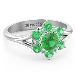 Aurora Round Cluster Ring with Birthstones in 925 Sterling Silver with Emerald and Green Premium Zirconia