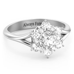 Aurora Round Cluster Ring with Birthstones in 925 Sterling Silver with Diamond