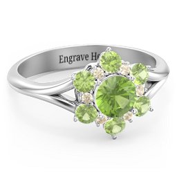 Aurora Round Cluster Ring with Birthstones in 925 Sterling Silver with Peridot and Fancy Yellow Premium Zirconia