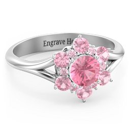 Aurora Round Cluster Ring with Birthstones in 925 Sterling Silver with Pink Tourmaline and Fancy Pink Premium Zirconia