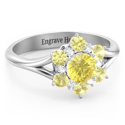 Aurora Round Cluster Ring with Birthstones in 925 Sterling Silver with Citrine and White Premium Zirconia