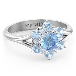 Aurora Round Cluster Ring with Birthstones in 925 Sterling Silver with Blue Topaz and Fancy Blue Premium Zirconia