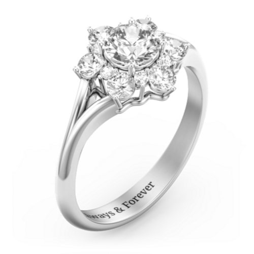 Aurora Round Cluster Ring with Birthstones – Sterling Silver with Cubic Zirconia and White Premium Zirconia