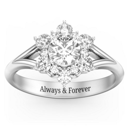 Aurora Round Cluster Ring with Birthstones – Sterling Silver with Cubic Zirconia and White Premium Zirconia