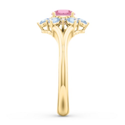 Aurora Round Cluster Ring with Birthstones – 10K Yellow Gold with Pink Tourmaline, Blue Topaz, and White Premium Zirconia