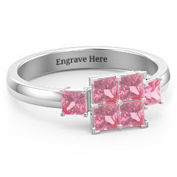 Diana Princess Cut Cluster Ring with Birthstones in 925 Sterling Silver with Pink Tourmaline