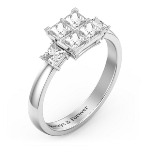 Diana Princess Cut Cluster Ring with Birthstones – Sterling Silver with Cubic Zirconia