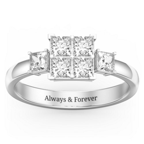 Diana Princess Cut Cluster Ring with Birthstones – Sterling Silver with Cubic Zirconia