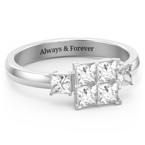 Diana Princess Cut Cluster Ring with Birthstones – Sterling Silver with Cubic Zirconia