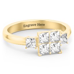 Diana Princess Cut Cluster Ring with Birthstones in 10K Solid Yellow Gold with Cubic Zirconia