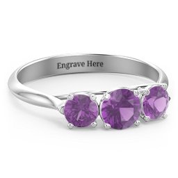 Past Present Future 3-Stone Ring in 925 Sterling Silver with Amethyst