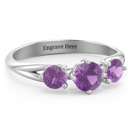 Orion’s Belt Three Stone Round Brilliant Cut Ring in 925 Sterling Silver with Amethyst