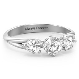 Orion’s Belt Three Stone Round Brilliant Cut Ring in 925 Sterling Silver with Diamond