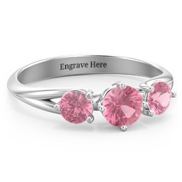 Orion’s Belt Three Stone Round Brilliant Cut Ring in 925 Sterling Silver with Pink Tourmaline