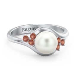 7mm Freshwater Pearl Wave Ring with Accents in 925 Sterling Silver