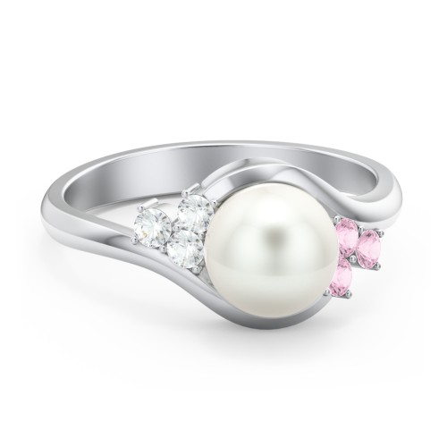 7mm Freshwater Pearl Wave Ring with Accents
