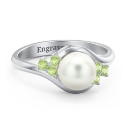 7mm Freshwater Pearl Wave Ring with Accents in 925 Sterling Silver with Peridot and Freshwater Pearl