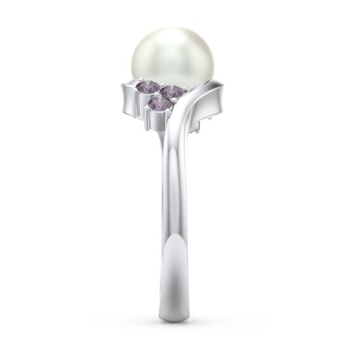 7mm Freshwater Pearl Wave Ring with Accents – Sterling Silver with Freshwater Pearl and Alexandrite