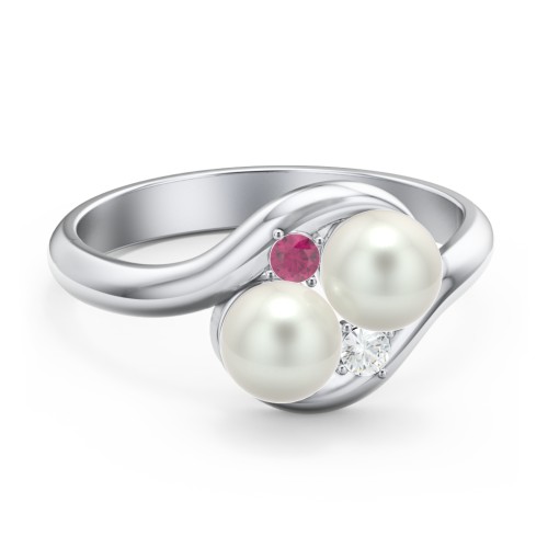 Twin 5mm Freshwater Pearl Ring with Accents