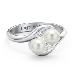 Twin 5mm Freshwater Pearl Ring with Accents in 925 Sterling Silver