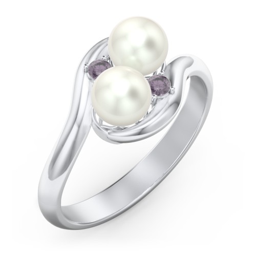 Twin 5mm Freshwater Pearl Ring with Accents – Sterling Silver with Freshwater Pearl and Alexandrite