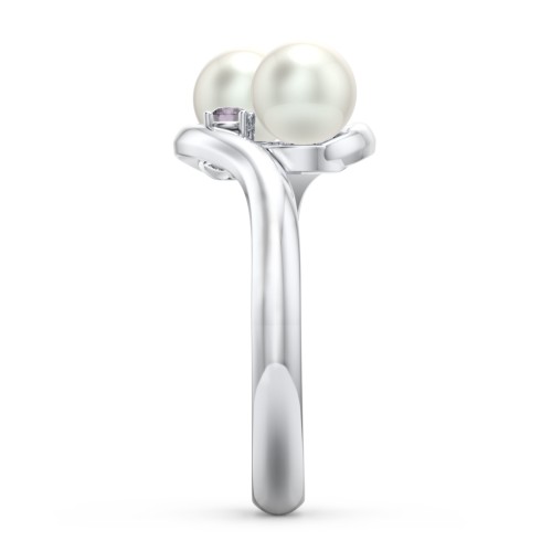 Twin 5mm Freshwater Pearl Ring with Accents – Sterling Silver with Freshwater Pearl and Alexandrite