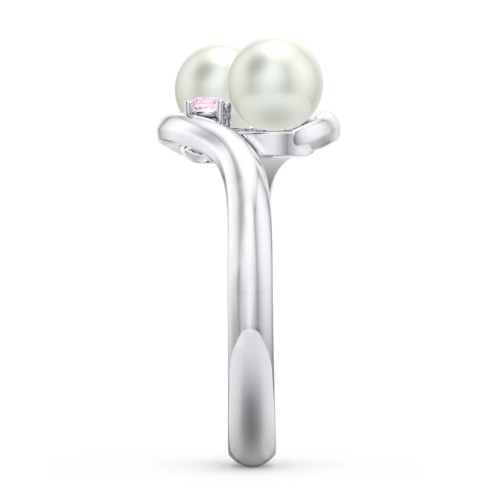 Twin 5mm Freshwater Pearl Ring with Accents – Sterling Silver with Peridot, Pink Tourmaline, and Freshwater Pearl
