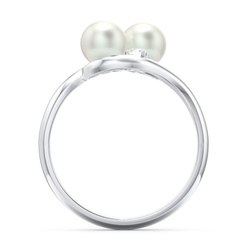 Twin 5mm Freshwater Pearl Ring with Accents – Sterling Silver with Freshwater Pearl and Cubic Zirconia