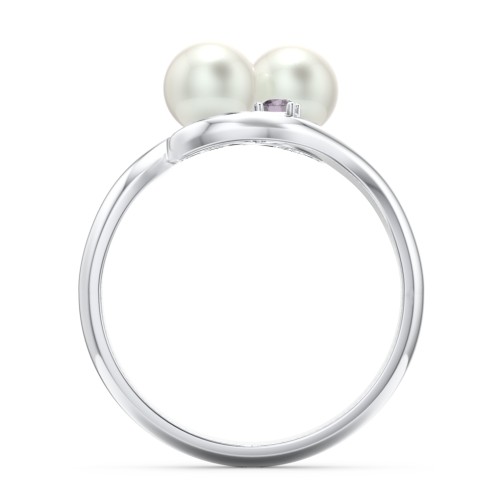 Twin 5mm Freshwater Pearl Ring with Accents – Sterling Silver with Freshwater Pearl and Alexandrite