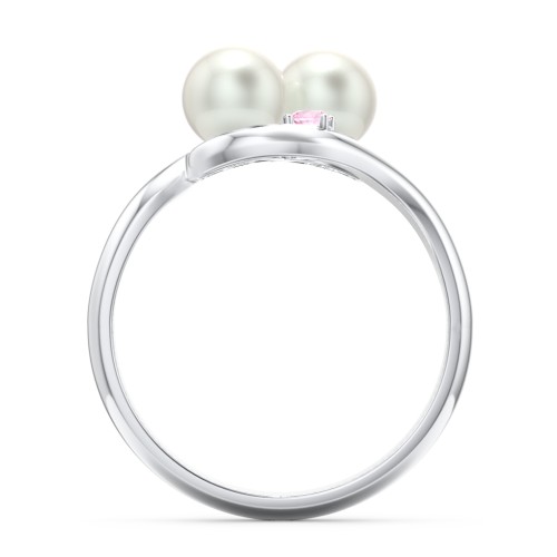 Twin 5mm Freshwater Pearl Ring with Accents – Sterling Silver with Peridot, Pink Tourmaline, and Freshwater Pearl