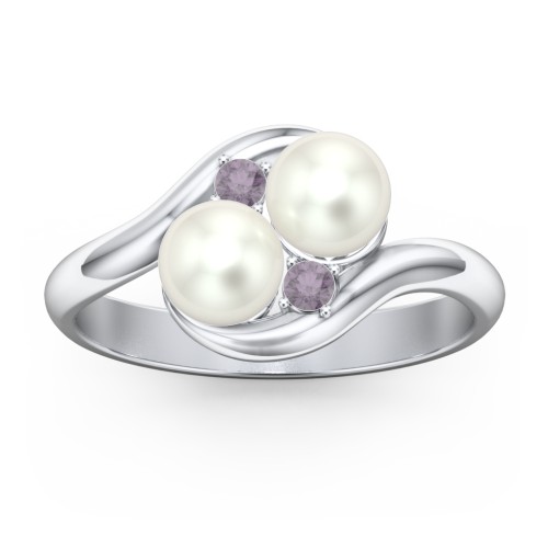 Twin 5mm Freshwater Pearl Ring with Accents – Sterling Silver with Freshwater Pearl and Alexandrite