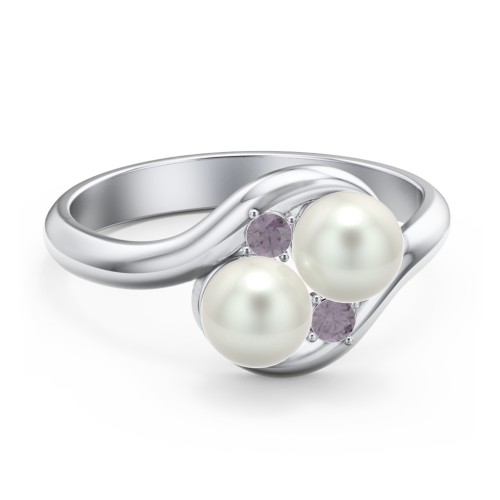 Twin 5mm Freshwater Pearl Ring with Accents – Sterling Silver with Freshwater Pearl and Alexandrite