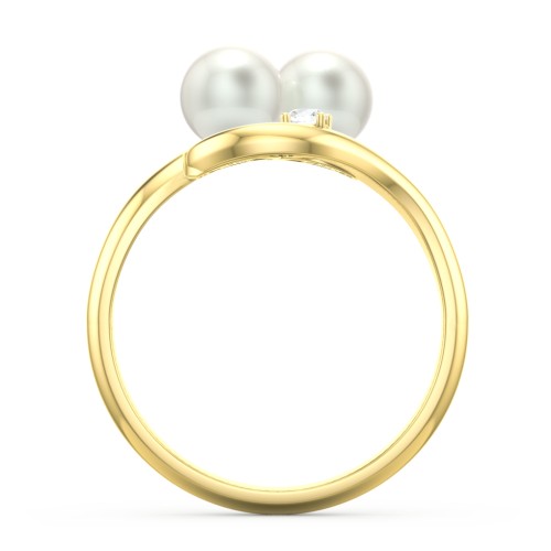 Twin 5mm Freshwater Pearl Ring with Accents – 10K Yellow Gold with Freshwater Pearl and Cubic Zirconia