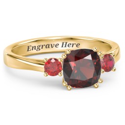 3 Stone Cushion Cut Duchess Ring in 10K Solid Yellow Gold