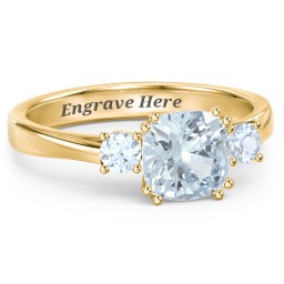 3 Stone Cushion Cut Duchess Ring in 18K Gold Plated Silver with Aquamarine