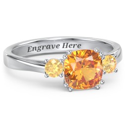 3 Stone Cushion Cut Duchess Ring in 925 Sterling Silver