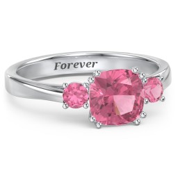 3 Stone Cushion Cut Duchess Ring in 925 Sterling Silver with Pink Tourmaline